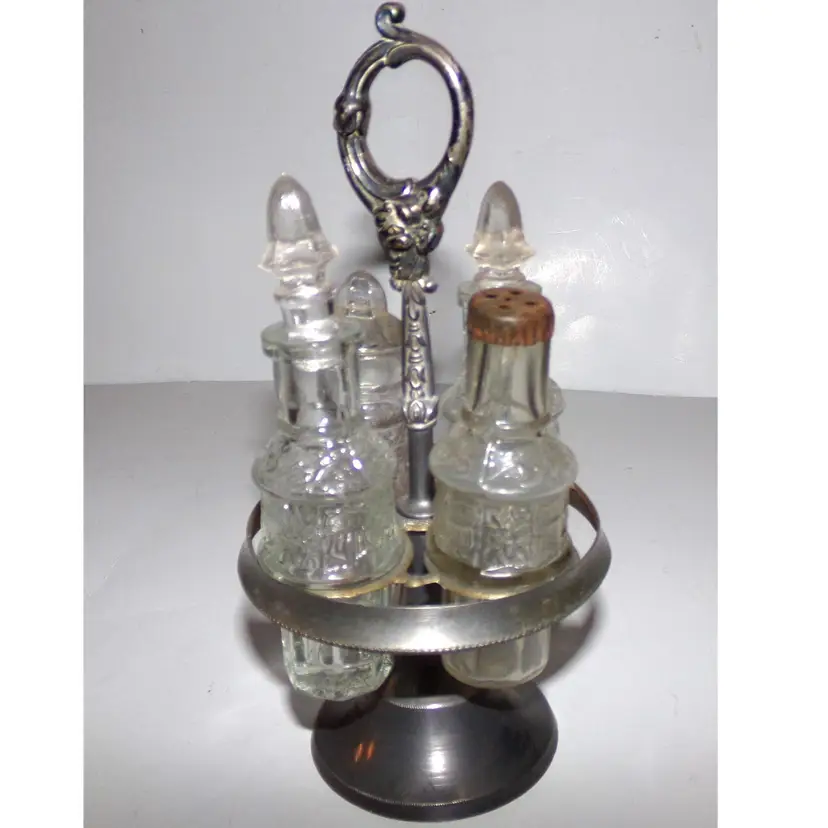 EAPG Child Size Toy Pewter Castor & AMERICAN SHIELD Glass Jars/Bottles, RARE!