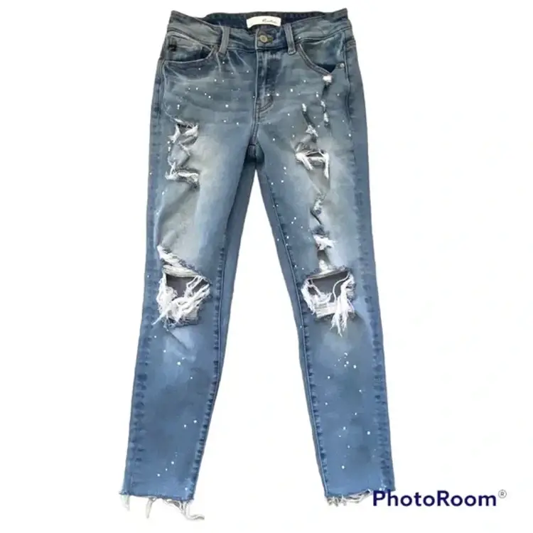 Kancan Distressed Raw Hem Fray Estilo Destroyed Crop Ankle Jeans Size 24