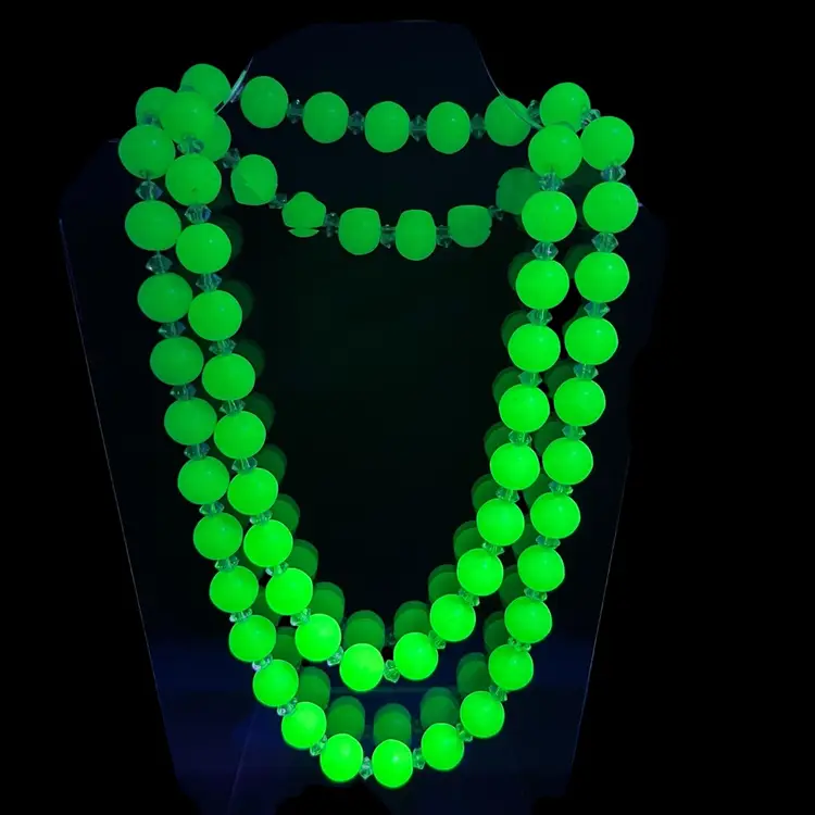 Antique Uranium Glass Bead Necklace, Uranium Glass Sphere Beads With Clear Spacers, Uranium UV Glow Jewelry , Antique Glass Beads