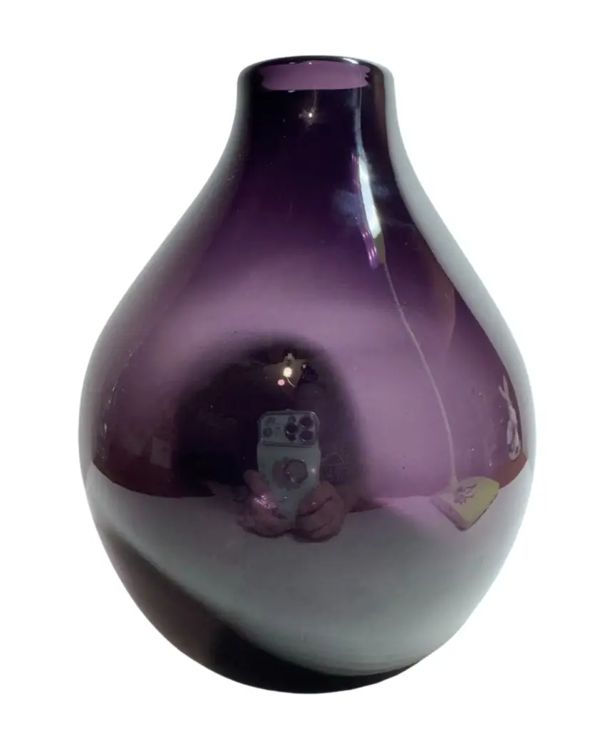 Amethyst Mid Century Modern Murano Heavy Thick Glass Vase 7.5” Tall