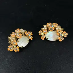 Vintage Clip-On Abalone Floral Earrings