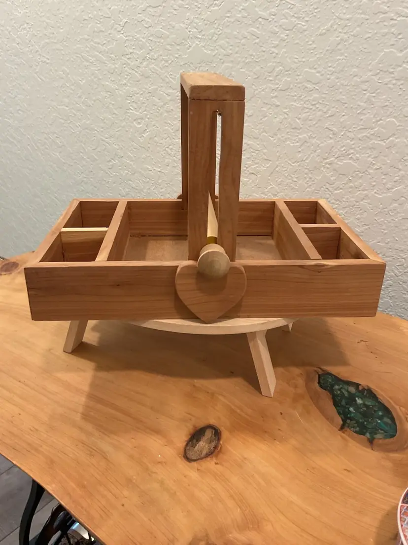 Vintage Wood Caddy W Heart Detail