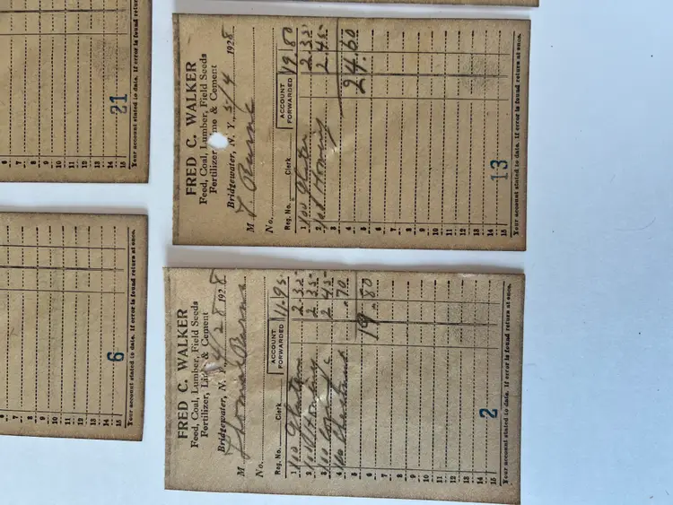 Antique General Store Receipts. 1928, Mercantile Feed Coal Lumber Ephemera. Bridgewater NY