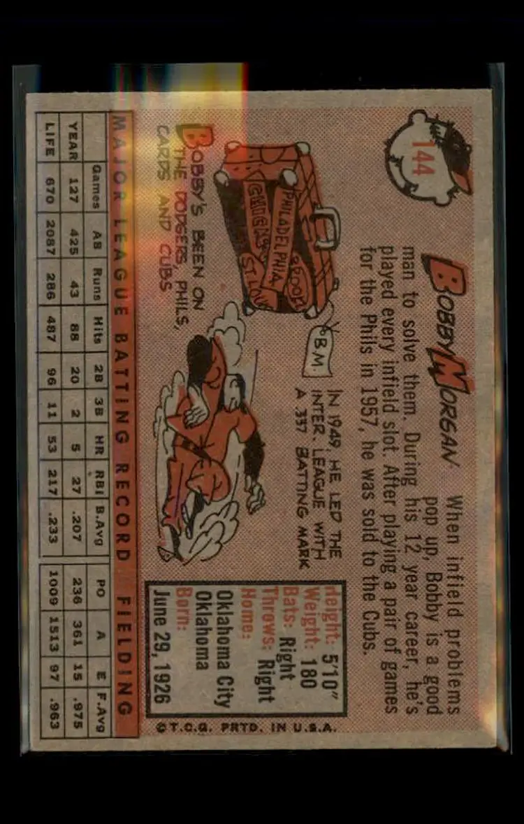 1958 Topps #144 Bobby Morgan - (pk4) - Chicago Cubs