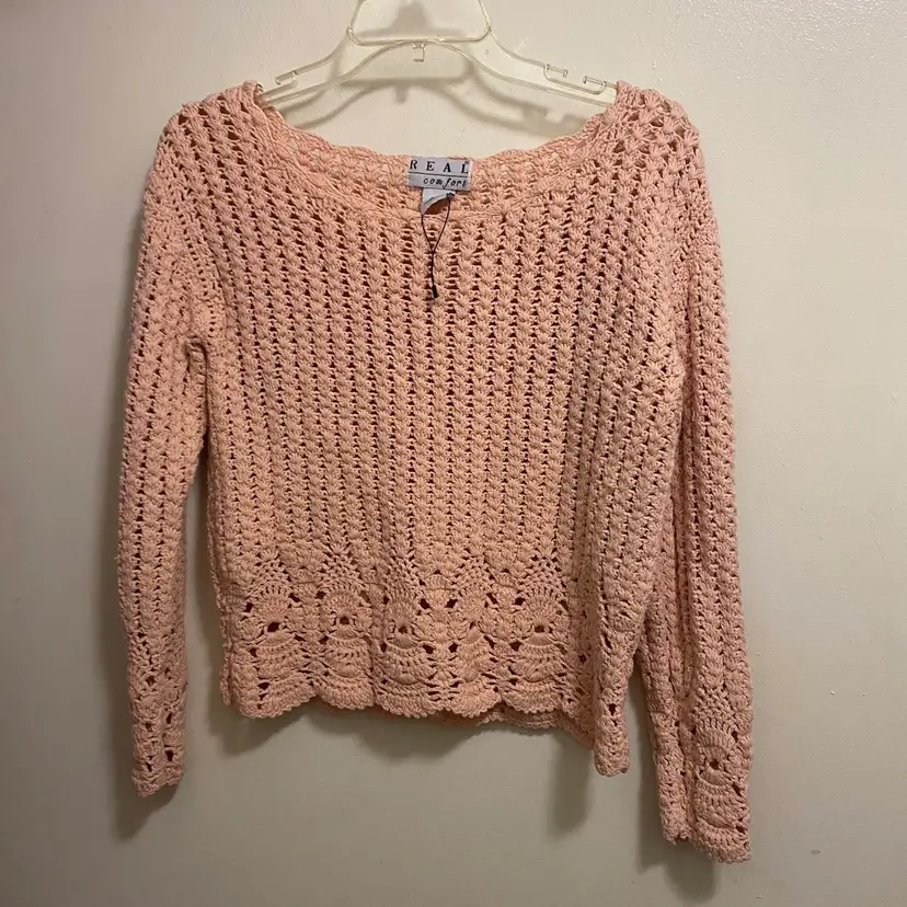 Real Comfort Womens Sweater M Medium 36” Blush Light Pink Knit Crochet NWOT New