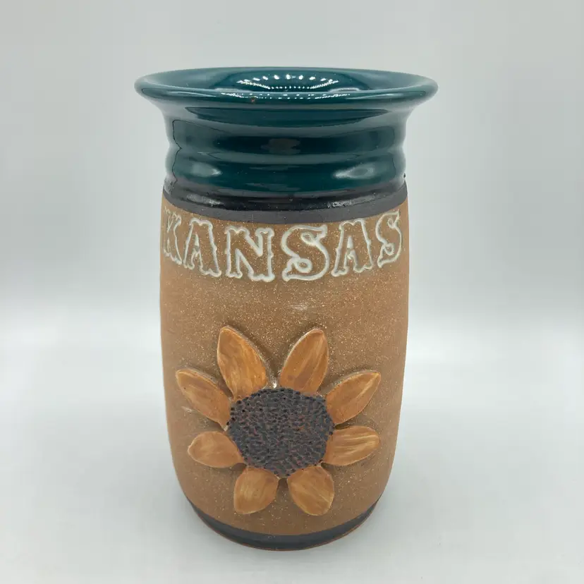 Vintage Steve Ashley 3D Sunflower Kansas Crock Vase Art Pottery Hand Thrown Signed