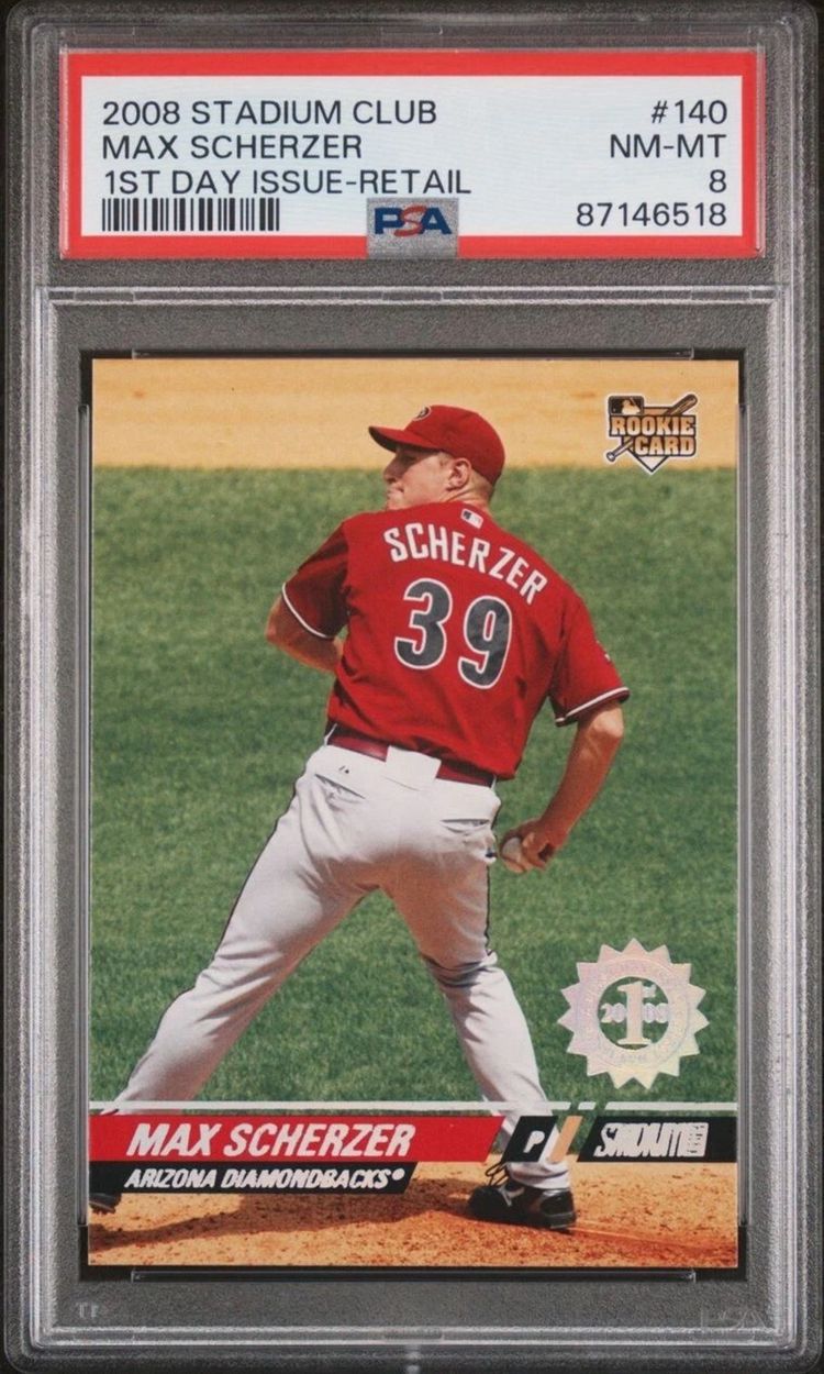 Max Scherzer 2008 Stadium Club First Day Issue #140 Rookie Card PSA Mint 8 RC