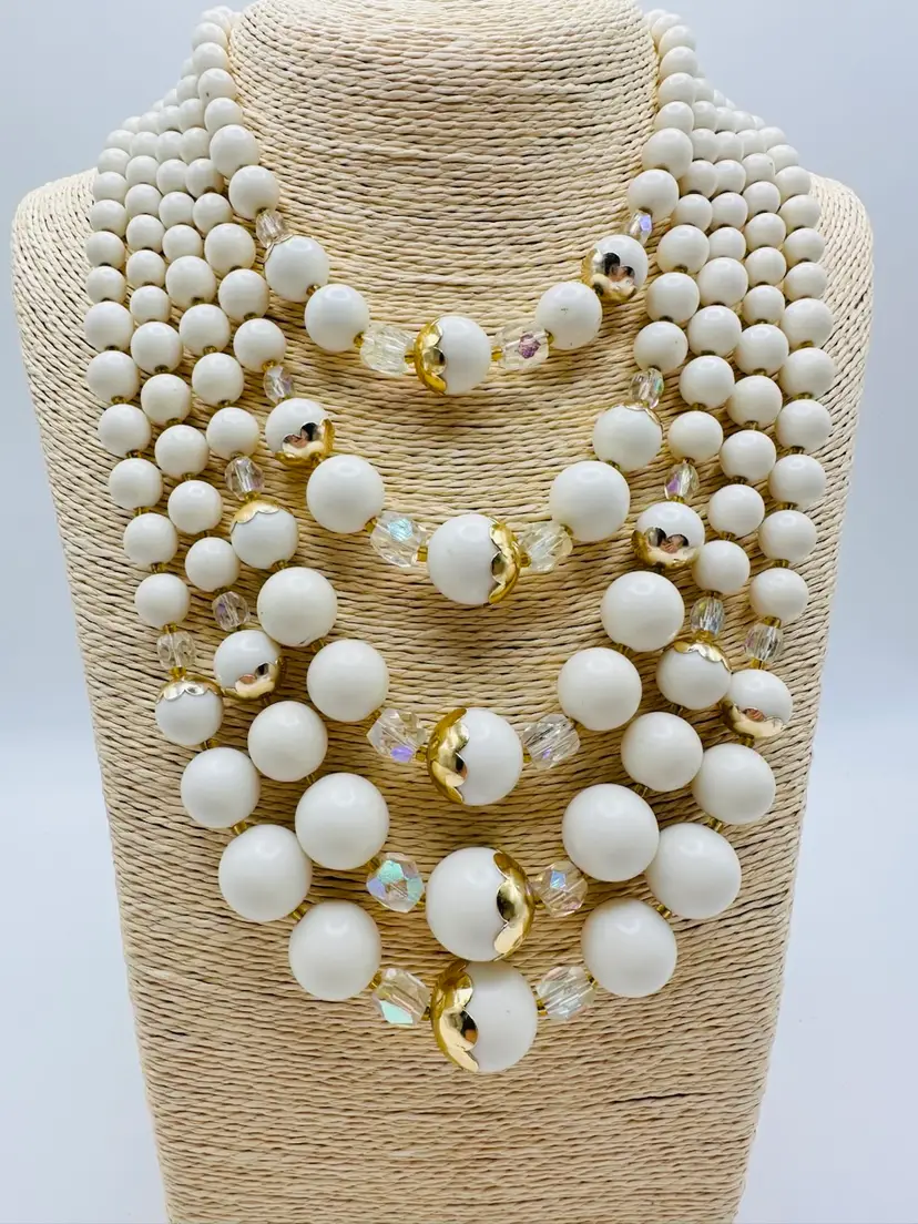 Exquisite Designer Vintage Glass Beaded Multi Strand Necklace by Tara