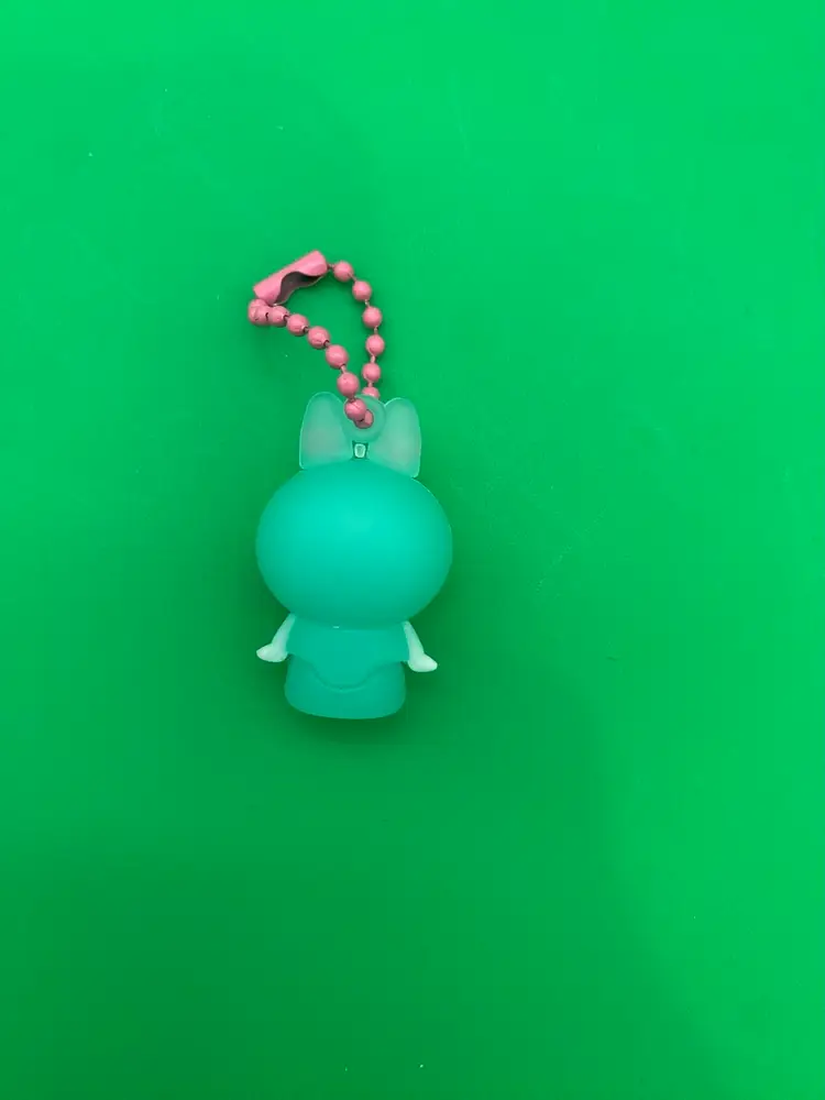 Pop Mart Teal Color Labubu Miniature Rubber Keychain or Bag Charm - Pink Chain
