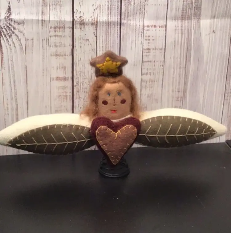 Vintage Folk Art Felt Christmas Angel Tree topper