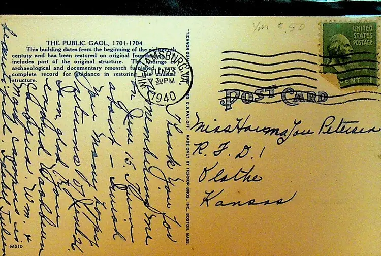 Stocks at the Public Gaol Williamsburg Va Postcard