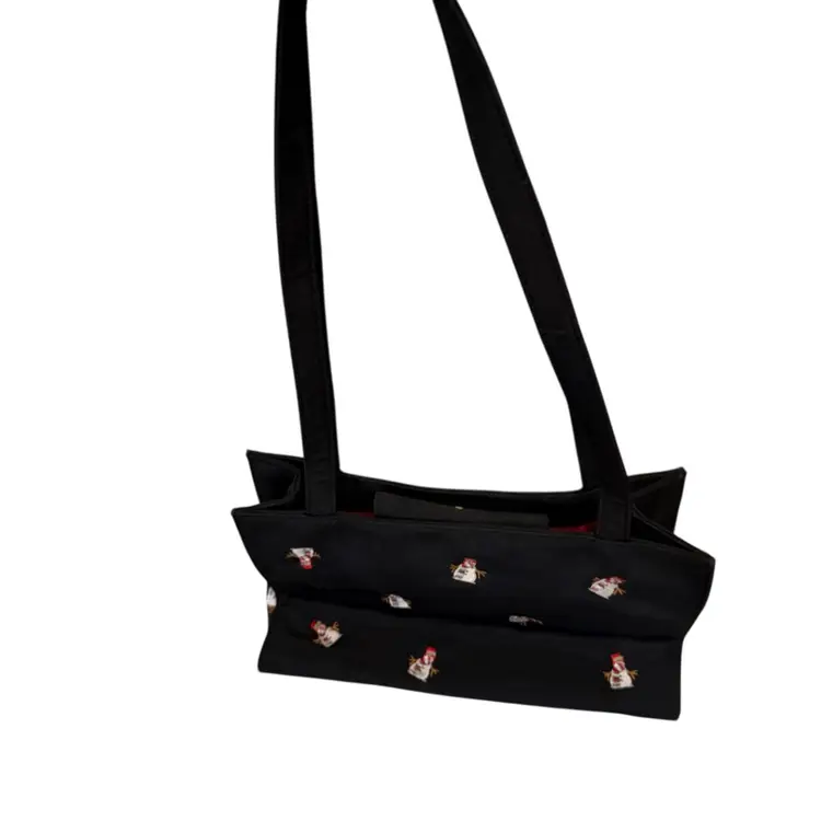 Embroidery On Canvas Snowman Hand Bag