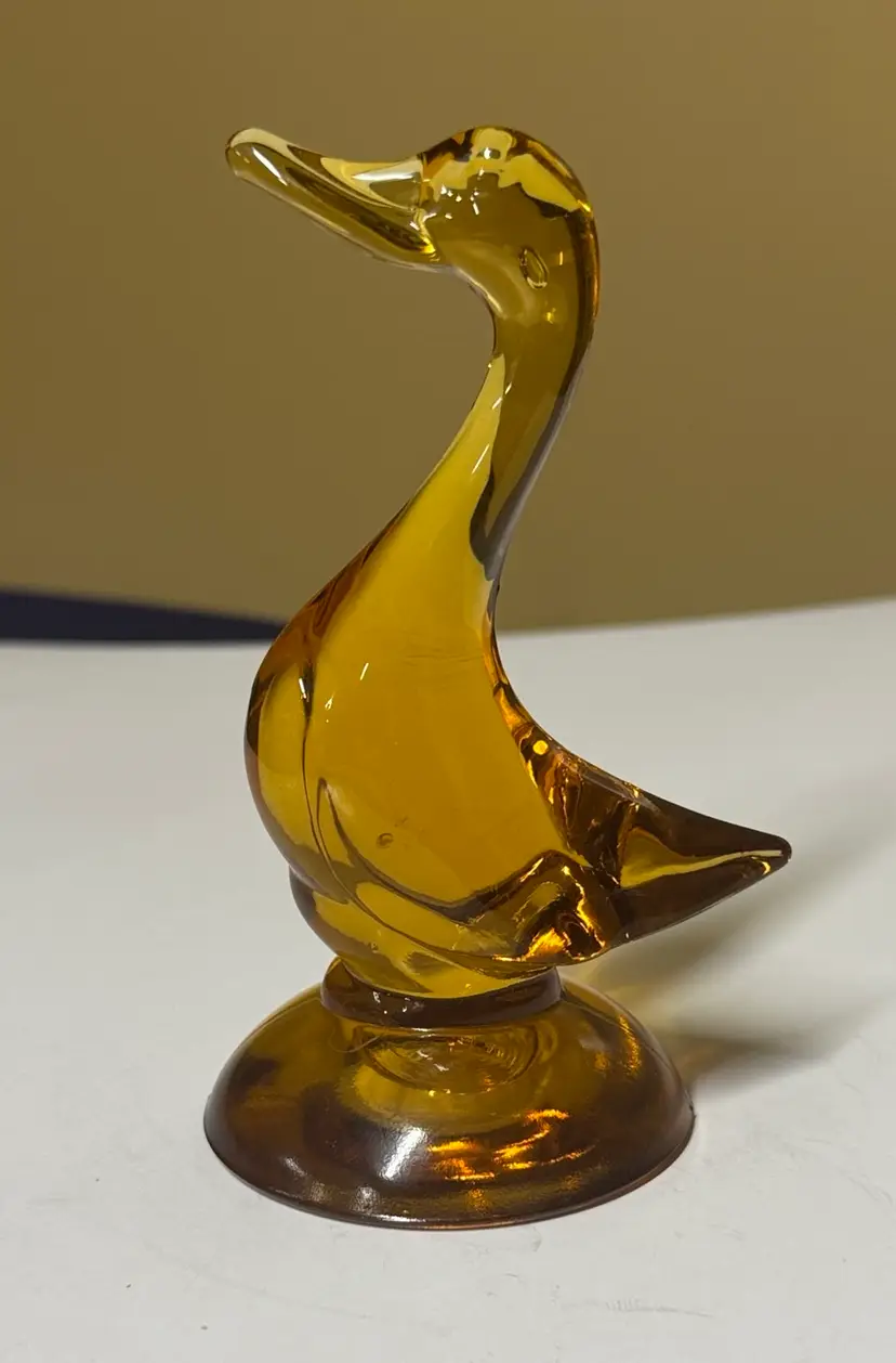 Viking Glass Amber Epic Duck #1316 Figurine Sculpture Goose Bird 5.25” tall