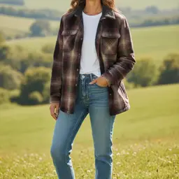 Carhartt Womens Hubbard Sherpa Lined Flannel Plaid Jacket Shacket Snap L (12/14)