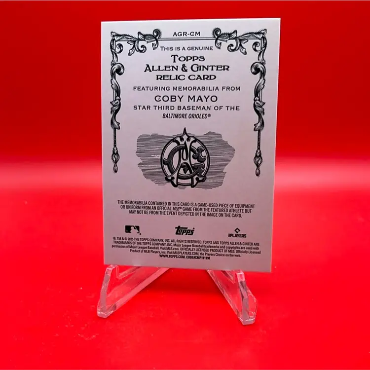 Coby Mayo 2025 Topps Allen & Ginter RC Full Size Relic Baltimore Orioles
