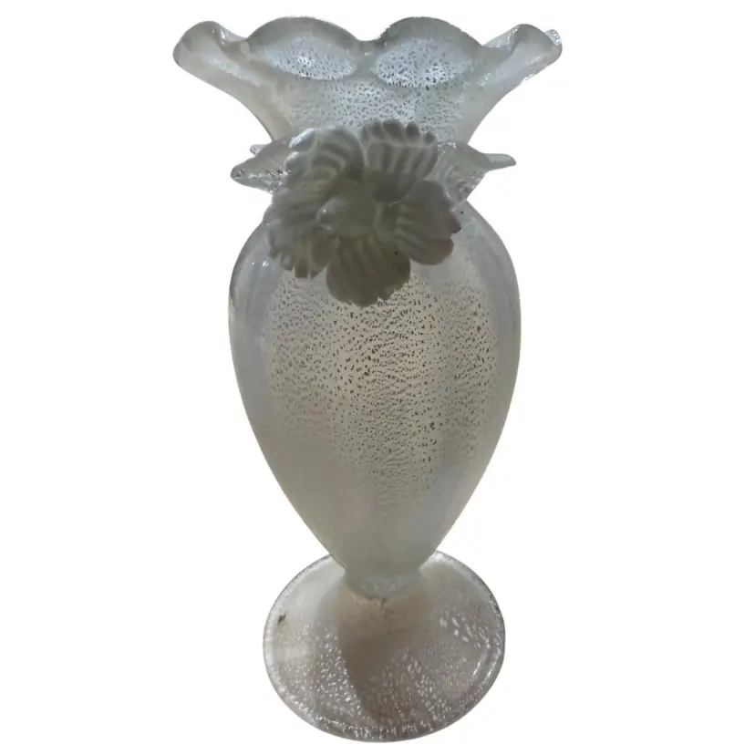 Murano FERRO TOSO BAROVIER Silver Flecks Flower Vase 1930s