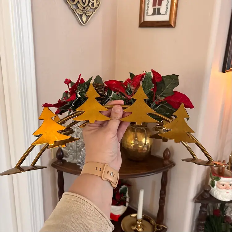 Vintage Solid Brass Christmas Tree Candle Holder