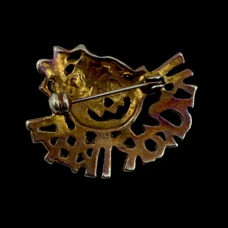 Trick or Treat Enamel Googly Eyed Jack-o'-lantern Brooch  1 2/2