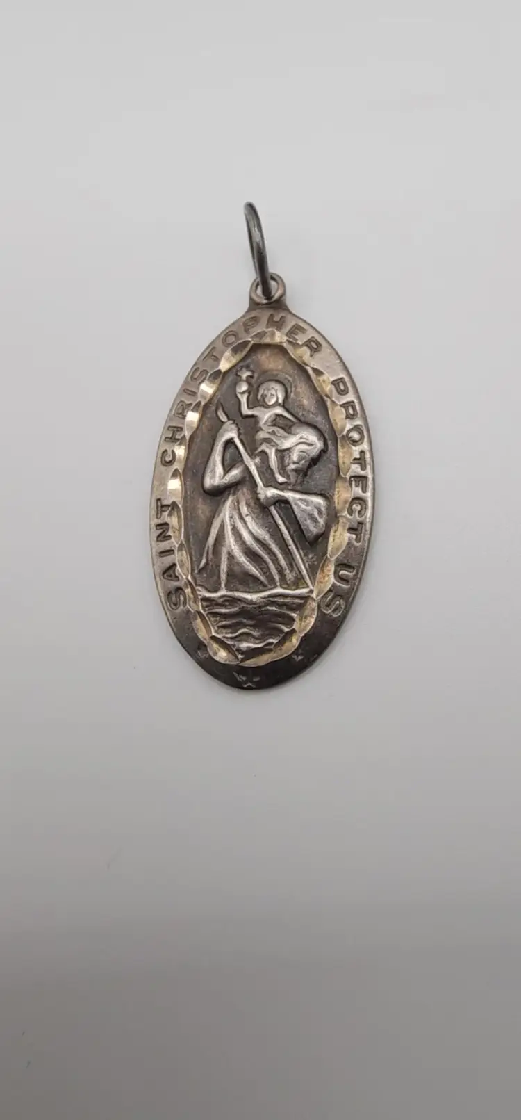 Rare Vintage 925 Sterling Silver St Christopher Diamond Cut Pendant Signed Wow