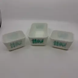 3 Vintage Pyrex Blue Amish Butterprint Refrigerator Dishes Good Cond No Lids