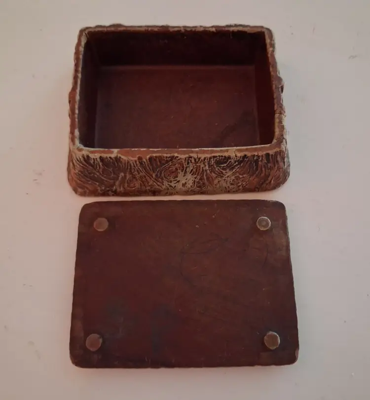 Vintage Syroco Wood Composite Souvenir Box Lake Chautauqua 4" x 3"
