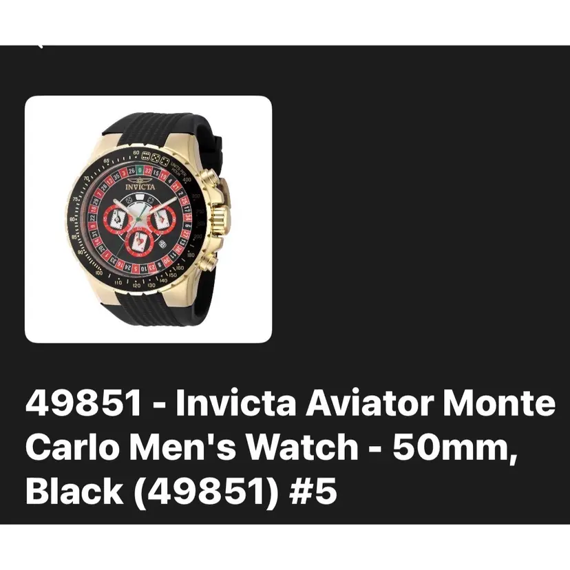 Invicta Aviator Monte
Carlo Men's Watch - 50mm,
Black