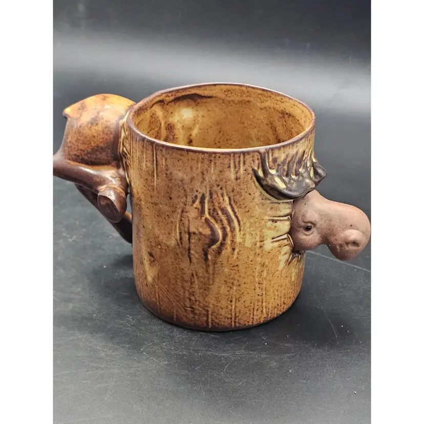 Vtg Moose 3D Coffee Tea Mug Stuck In Tree Ceramic