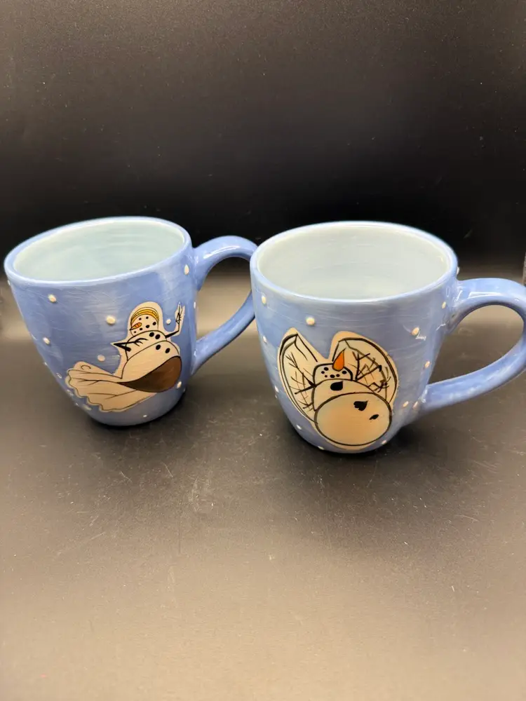 Set Of Two Brushes Snowmen Ceramic Mugs