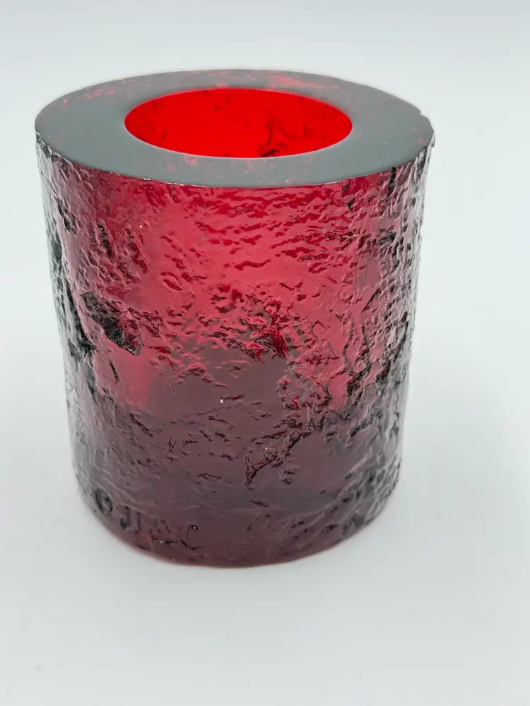 JI&O Vintage Lucite Glowing Red Textured Votive Candle Tea Light 4” Holder