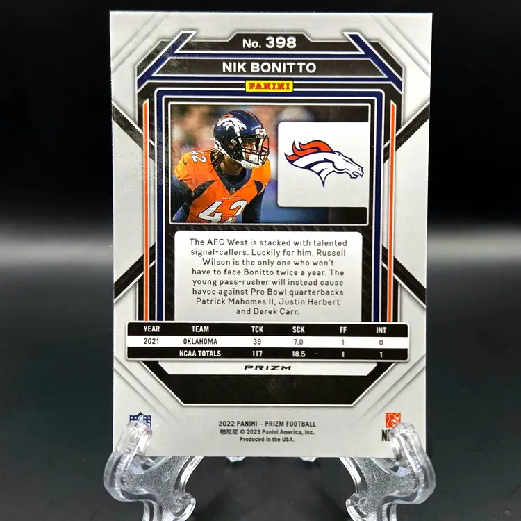 Nik Bonitto 2022 Prizm Red White & Blue RC Denver Broncos