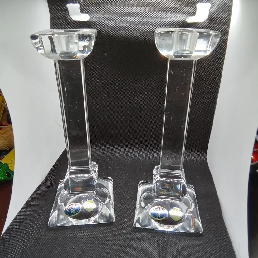 Bohemian Czech Republic Vintage Crystal 24% Pb0 Lead Crystal, Candle Holders Set of 2