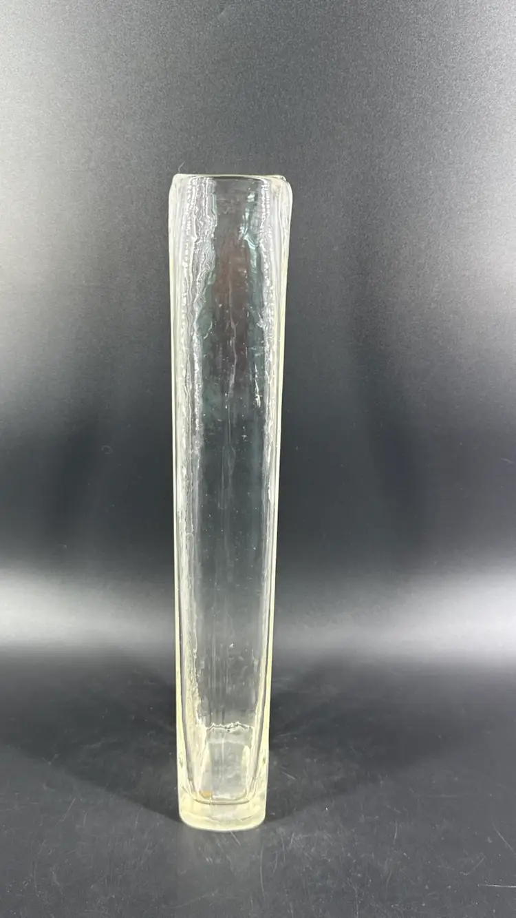 Clear Blown Glass 13.75" Vase Hand Etched Lines