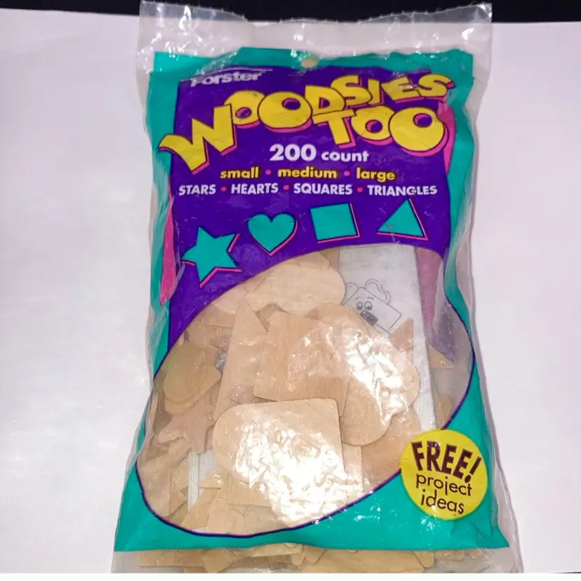 Unopened 200 Count Wood Stars Hearts Squares And Triangles! Free Project Ideas!