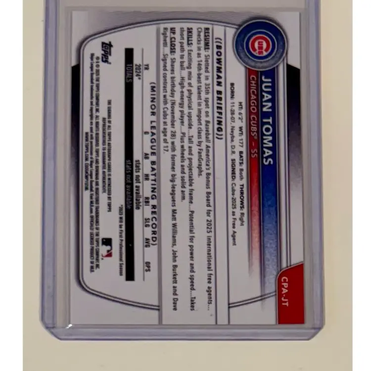 Juan Tomas 1st Bowman Chrome Auto Gold Shimmer Refractor /50 Chicago Cubs