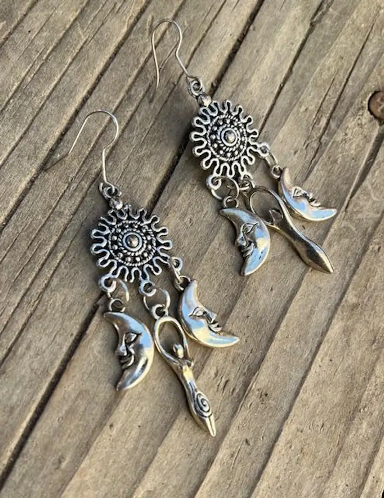 Goddess Moon Silver Artisan Earrings