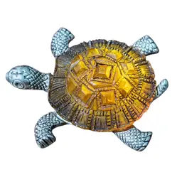 Turtle Brooch Pin Golden Brown Silver Tone