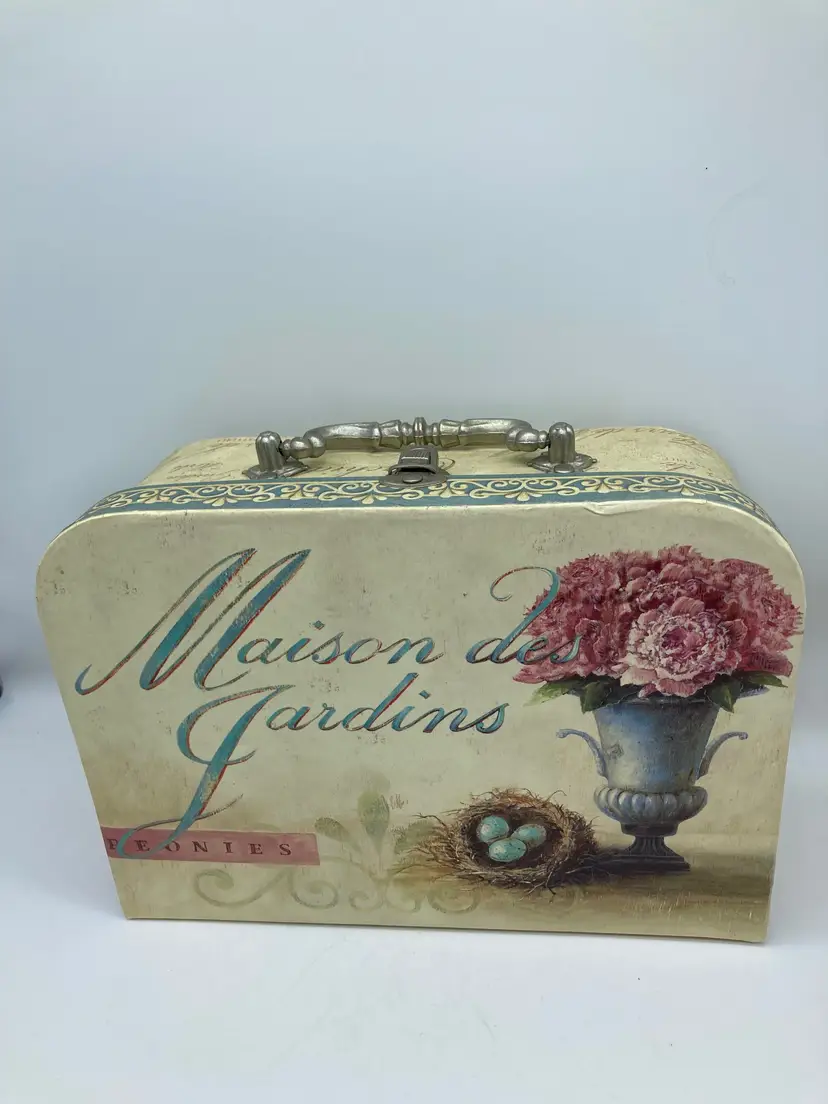 Distressed "Madison des Jardins" Suitcase-Type Trinket Box - 10" W Paperboard
