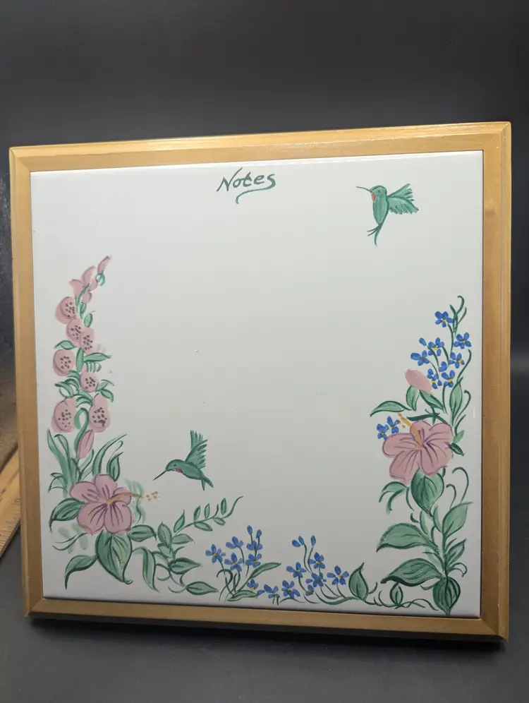 Vintage HUMMINGBIRD Tile Message Note Board  Framed CERAMIC Dry Erase.
