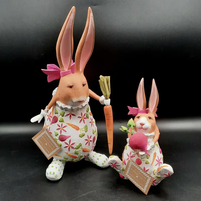 Mackenzie Childs Patience Brewster Mama Betty & Baby Betsy Bunny Rabbit Easter Figurines Set of 2