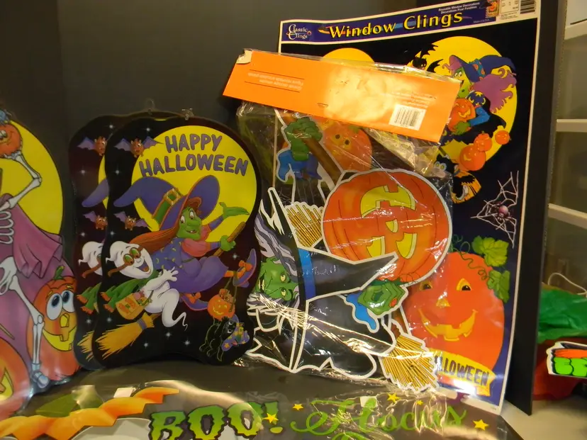 Halloween Bag of Goodies -window clings,-  29" large jointed witch  cutout- Set 7