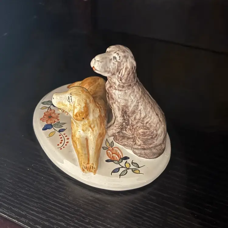 Vintage Tiffany & Co Hand Painted in France Porcelain Golden Retrievers Figurine