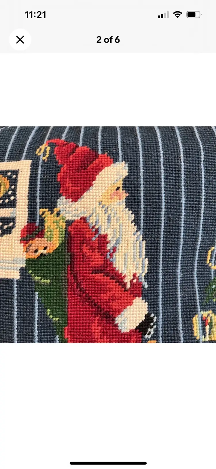 Vintage Christmas Wool Needlepoint Santa Claus Pillow Tree Gifts Red Velvet