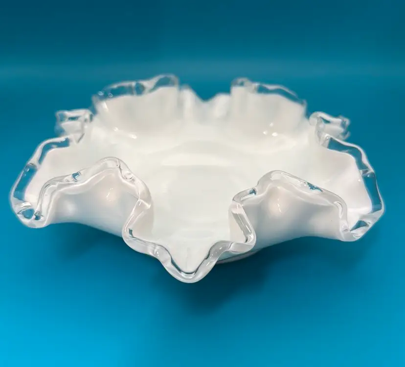 FENTON SILVER CREST RUFFLED MILK GLASS Dish 6”