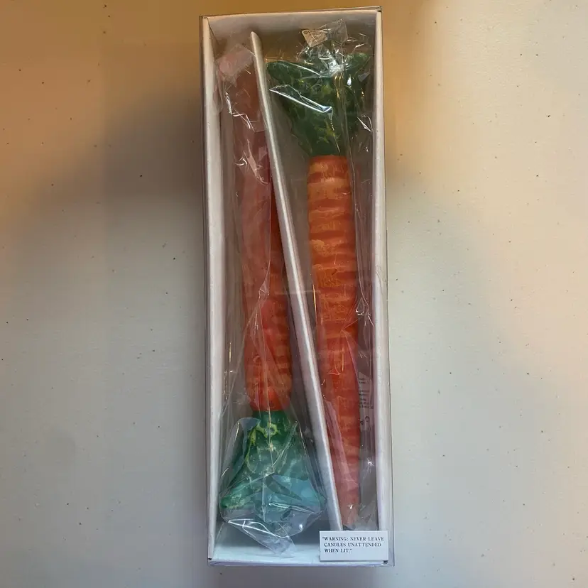 Dept 56 Carrot Taper Candle Stick Pair Unlit Box Wax Easter Spring