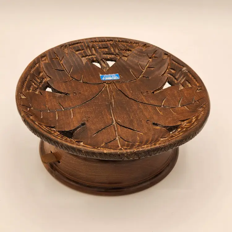 Reuge Antique Black Forest Hand Carved Wood Leaf Music Box Rotating Bowl - Swiss Musical Movement