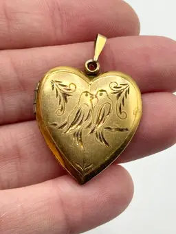 Gold filled estate heart love birds vintage locket pendant