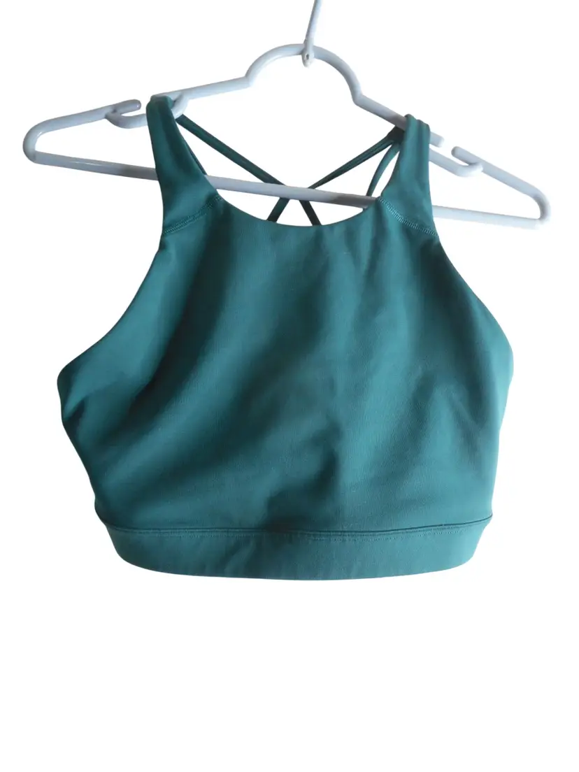Old Navy Active Powersoft strappy back green cropped sports bra Sz M no padding