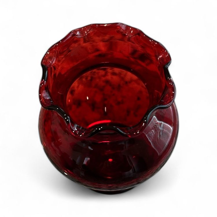 Vintage Anchor Hocking Ruby Red Glass Ruffle Edge Vase