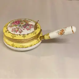Porcelain Antique Floral Brass And Ceramic Silent Butler 11 inch X 5.5 Inch