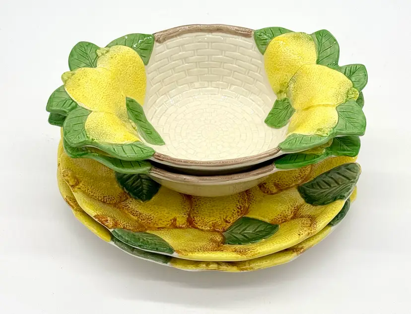 Plate And Bowl Fitz &Floyd Ceramic Lemon - Set Of 2 Plates 2 Bowls